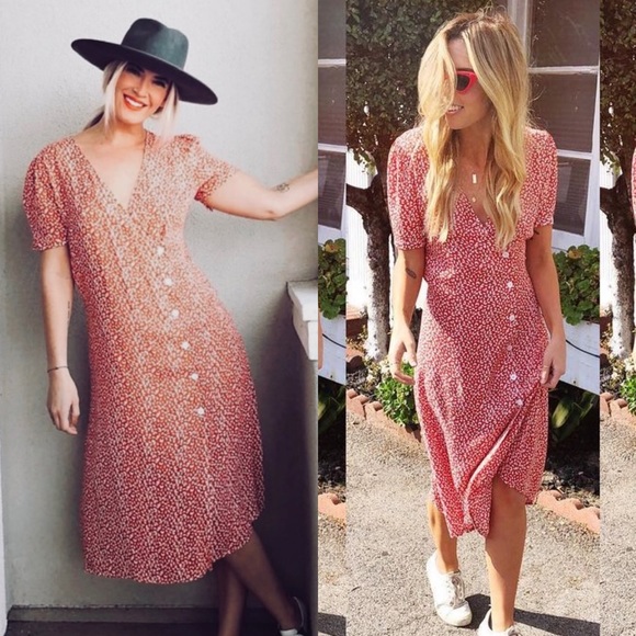 Keen The Label by The Shop Laguna Beach Rosie Wrap Midi Dress Red Coral Size S - Picture 1 of 10